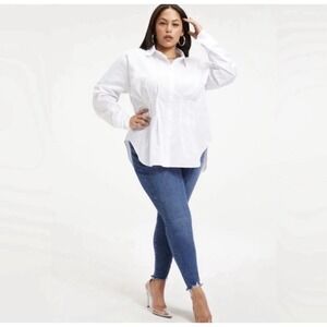 Good American Dart Poplin Button Up Shirt White Womens 7 (4XL) Business Chic NWT